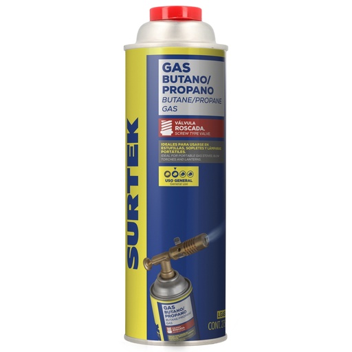 [LGASO] Lata de gas butano/propano con válvula roscada 275 g Surtek