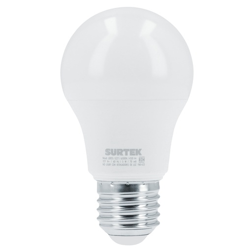 [LBD5] Lámpara de LED tipo bulbo A19, 5 W luz de día Surtek