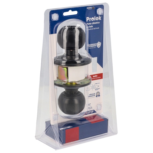 [45POP] Pomo cilíndrico bola función baño, acero negro, llave estándar Prolok