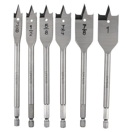 [JBM6] Juego de brocas para madera de acero al carbono tipo manita, 6 piezas Urrea