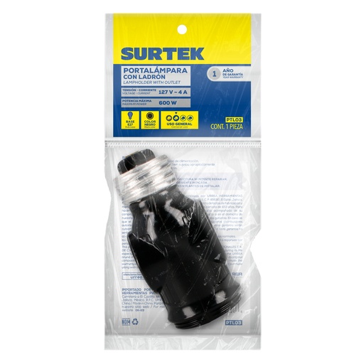 [PTL03] Portalámpara con ladrón, color café Surtek