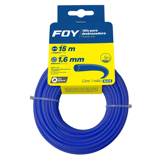 [NA16] Nailon redondo para desbrozadora en tarjeta, 1.6 mm x 15 m Foy