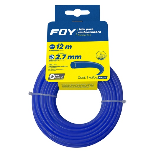 [NA27] Nailon redondo para desbrozadora en tarjeta, 2.7 mm x 12 m Foy