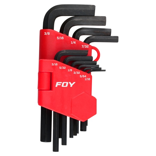 [JLL10P] Juego de llaves hexagonales tipo "L", en pulgadas, 10 piezas en rack Foy