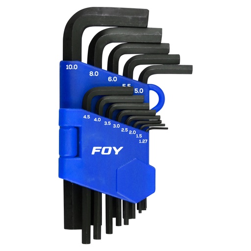 [JLL13M] Juego de llaves hexagonales tipo "L", métricas, 13 piezas en rack Foy