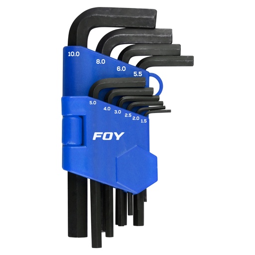 [JLL10M] Juego de llaves hexagonales tipo "L", métricas, 10 piezas en rack Foy