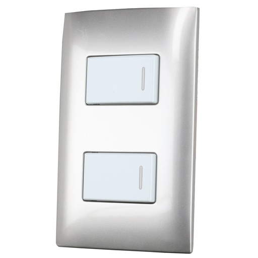 [P429P] Placa 2 Interruptor 1/3, línea  Americana, color plata Surtek