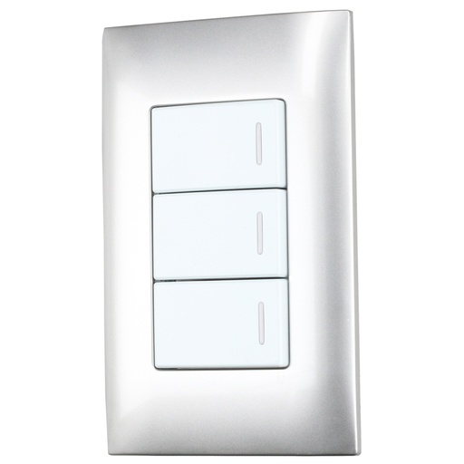 [P423P] Placa 3 Interruptor 1/3, línea  Americana, color plata Surtek