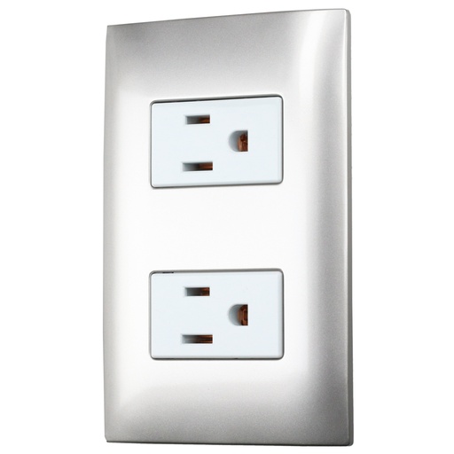 [P427P] Placa 1 contacto dúplex 1/3, línea Americana, color plata Surtek