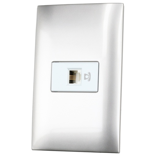 [P434P] Placa 1 toma para teléfono 1/3, línea Americana, color plata Surtek