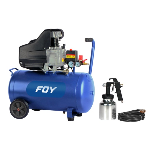 [CMP325K] Compresor de aire eléctrico lubricado con pistola y manguera 25 Lt 2 HP 120 V Foy
