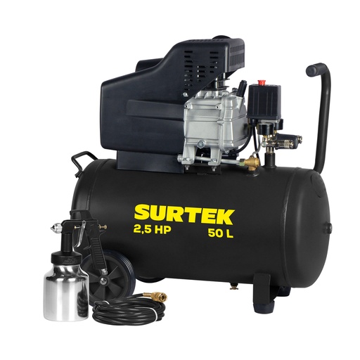 [CMP550K] Compresor de aire eléctrico lubricado con pistola y manguera 50 Lt 3 HP, 120 V Surtek