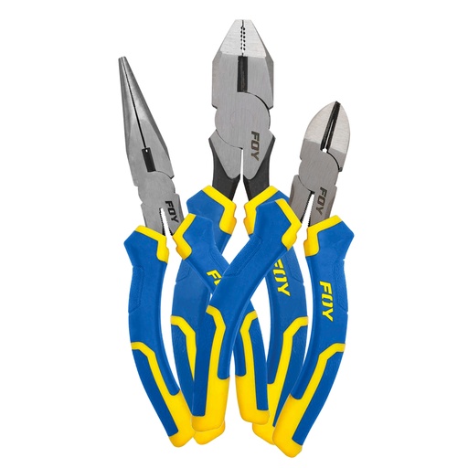 [JPE3] Juego de pinzas para electricista con mango bimaterial combinado, 3 piezas Foy