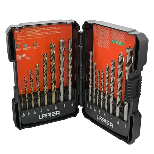 [JBCU16] Juego combinado de brocas para metal, concreto y madera, 16 piezas Urrea