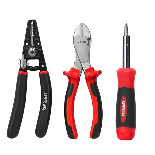 [JE3D] Juego de pinzas para electricista con mango bimaterial con destornillador, 3 piezas Urrea