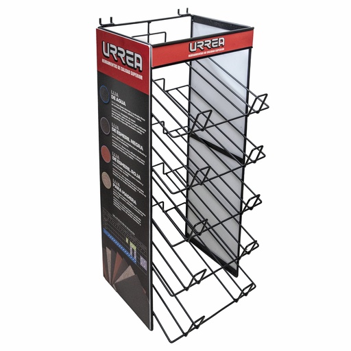 [RLIJP] Rack despachador de mostrador y panel perforado para lijas, 5 charolas, 26 cm x 30 cm Urrea