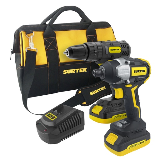 [JHIS1] Juego de rotomartillo y atornillador de impacto a batería Li-ion 20 V, 2 piezas en mochila Surtek