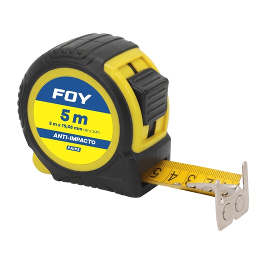 [FAIF5] Flexómetro con carcasa anti-impacto color amarillo, 5 m x 19 mm Foy