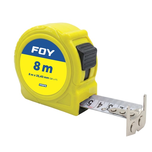 [FPAF8] Flexómetro con carcasa de plástico color amarillo, 8 m x 25 mm Foy