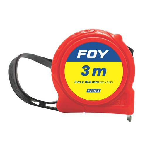 [FPRF3] Flexómetro con carcasa de plástico color rojo, 3 m x 16 mm Foy