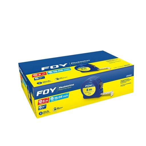 [FPZFD5] Flexómetros con carcasa de plástico azul en display, 5 m x 19 mm Foy